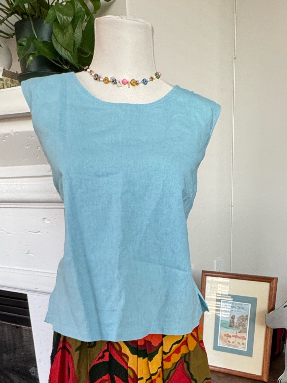 Light Blue 100% Linen Sleeveless Tank